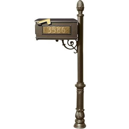 Lewiston Mailbox Post System with Ornate Base & Pineapple Finial & 3 Cast Plates Bronze LMC-703-BZ